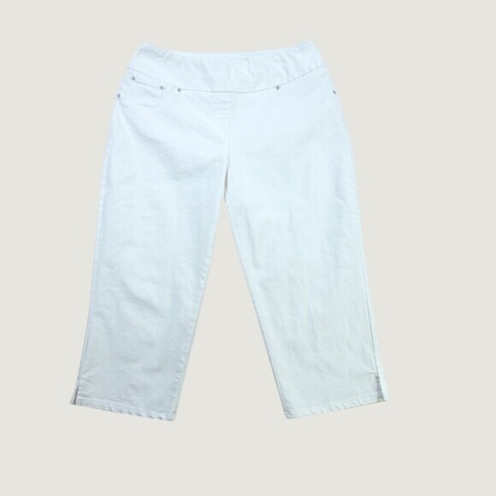 Ruby Rd Capri Pants Womens 10P White Pull On Stretch Denim Petite Cropped Slit